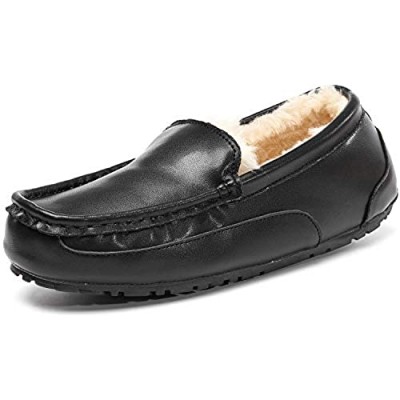 House Slippers for Men Genuine Leather Suede Moccasin Indoor Outdoor Anti-Slip Loafer Slip on Shoes