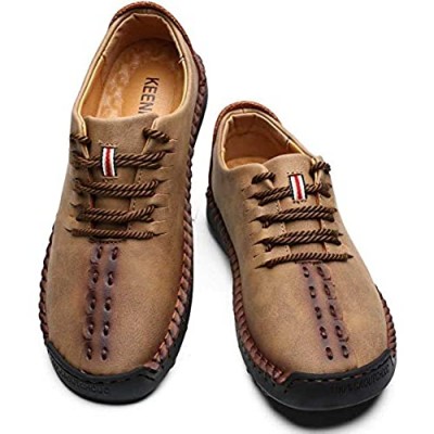 KEENPACE Mens Flats Moccasin Soft Leather Shoes Low Top Driving Shoes Outdoor Lace Up