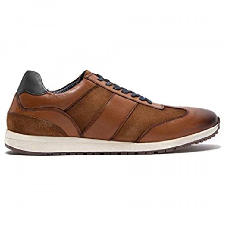 Modern Fiction Men's Shoe Prompt Casual Leather Jogger. Sleek Low Top Fashion Sneaker with Mix Material Details a Breathable Textile Lining and Durable Non-Slip Rubber Outsole.