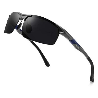 RELEN Sports Sunglasses Lightweight Aluminum Polarized Sunglasses for Riding Driving Half Frame Glasses (Blue）