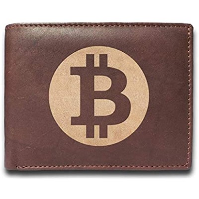 bitcoin Leather Laser Engraved Minimalist Slim Brown RFID Blocking Multi Pockets Credit Card Holder Oraganizer Mens Wallets UD7125