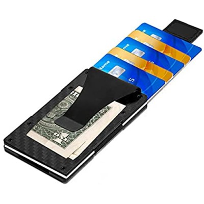 Carbon Fiber Wallet for Men Money Clip with Drawstring Minimalist Wallet RFID Blocking Wallets Metal Money Clip Front Pocket Wallet Card Holder for Men