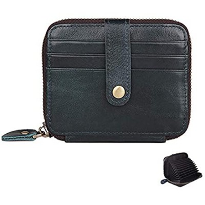 Credit Card Holder Wallets for Women Men - RFID Blocking Leather Zip Around Minimalist Travel Card Case Coin Purse (Midnight Blue)