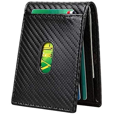 Cynure Men's RFID Blocking Leather Card Bifold Wallet Slim Minimalist Front Pocket Wallet Carbon Fiber Black