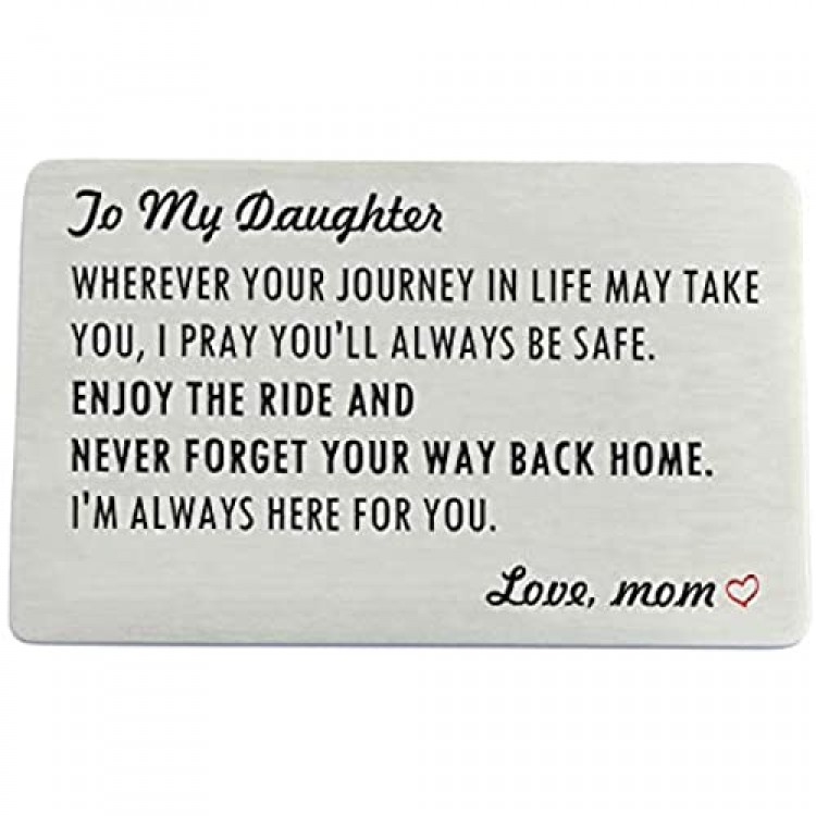 Engraved Wallet Card Insert for Daughter from Mom Stainless Steel Wallet Cards with Mini Love Note Sweet 16 Gifts for Daughter Birthday Graduation Gift for Her