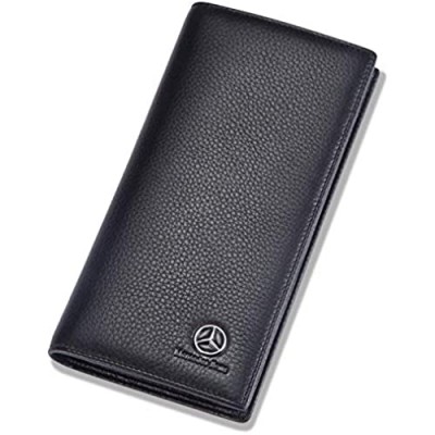 Genuine Leather Bifold Long Wallet for Men with 11 Credit Card Slots and ID Window (forMercedes-Benz)