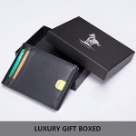Genuine Leather Slim Bifold Wallet RFID Blocking Front Pocket Wallets For Men Minimalist Thin 7 Cards Holder Gift Box Black