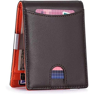 HAWEE Bifold Wallet RFID Blocking with Money Clip for Men Zippered Coin Pocket Genuine Leather Coffee