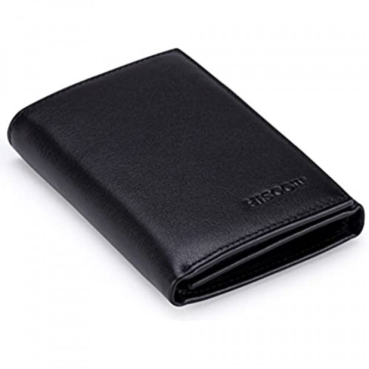 HISCOW Trifold Wallet Black with 9 Credit Card Slots - Italian Calfskin