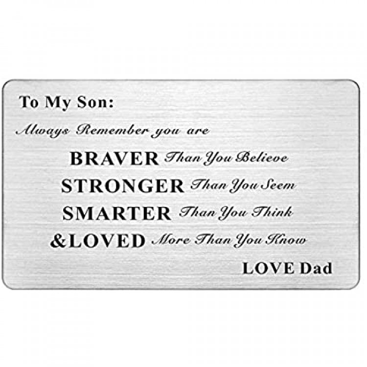 Laser Engraved Stainless Steel Wallet Card Love Note Insert Card Gift for Son from Dad (To My Son Love Dad)