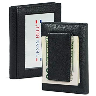 Leather Bifold Magnetic Money Clip Slim Thin Credit Card Slots-ID Holder Front Pocket Black minimalist mens wallet