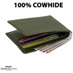 Louis Montini Men Genuine Leather Wallet Full-Grain Purse wallet Bifold wallet & RFID Blocking (Army Green)