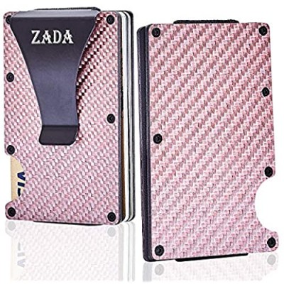 Minimalist Wallet RFID Money Clip Metal Wallet Carbon Fiber Clip Grid wallet Money Clip and Credit Card Holder for Men/Women