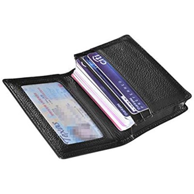 Outrip Genuine Leather Business Card Holder Name Card Case Credit Card Wallet with ID Window RFID Blocking (Black)