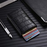 QMQ Pop Up Wallet Minimalist Slim Wallet RFID Blocking Credit Card Holder Case Automatic Quick Access Wallet Genuine Leather Aluminum Business Card Wallet with Money Clip for Men (Black)
