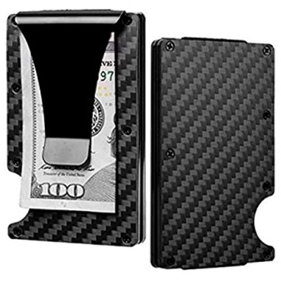 Safedome Carbon Fiber RFID Blocking Money Clip Wallet Anti Theft Aluminum Credit Card Wallet - Slim Credit Card Holder - Easy Holiday Gifts for Men