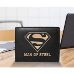 Superman Man of Steel RFID Blocking Cowhide Leather Laser Engraved Slimfold Men Large Capacity Luxury Wallet Slim BLACK Credit Card Holder Organizer 14 Pocket