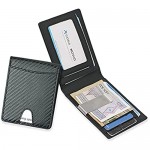 UNIKTREND Mens Slim Wallet with Money Clip Front or Back Pocket RFID Blocking Bifold Carbon Fiber Credit Card Holder and Easy ID Display for Men in a Nice Gift Box