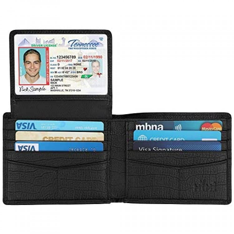 Wallet for Men-Genuine Leather RFID Blocking Bifold Stylish Wallet With 2 ID Window (Black-Pattern)