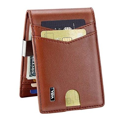 WXM Money Clip Wallet- Mens Wallets slim Front Pocket RFID Blocking Card Holder Minimalist Mini Bifold Gift Box (Brown)