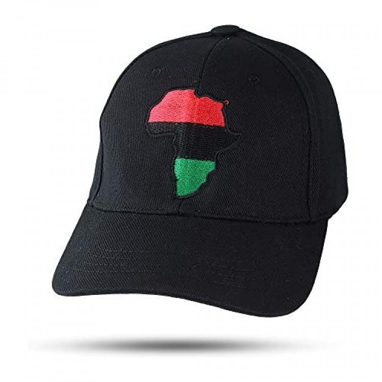 Africa Unite! (RBG): Black Embroidered Adjustable Pan-African Baseball Cap