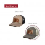 Bass Fishing American Flag Genuine Leather Patch Mesh Back Trucker Hat - Adjustable Snapback Baseball Cap for Men & Women