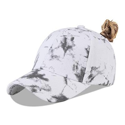 LANGZHEN Tie Dye Plain Baseball Cap Pigment Dyed Sun Hat High Ponytail Cotton Size Adjustable Strap Dad Hat for Women