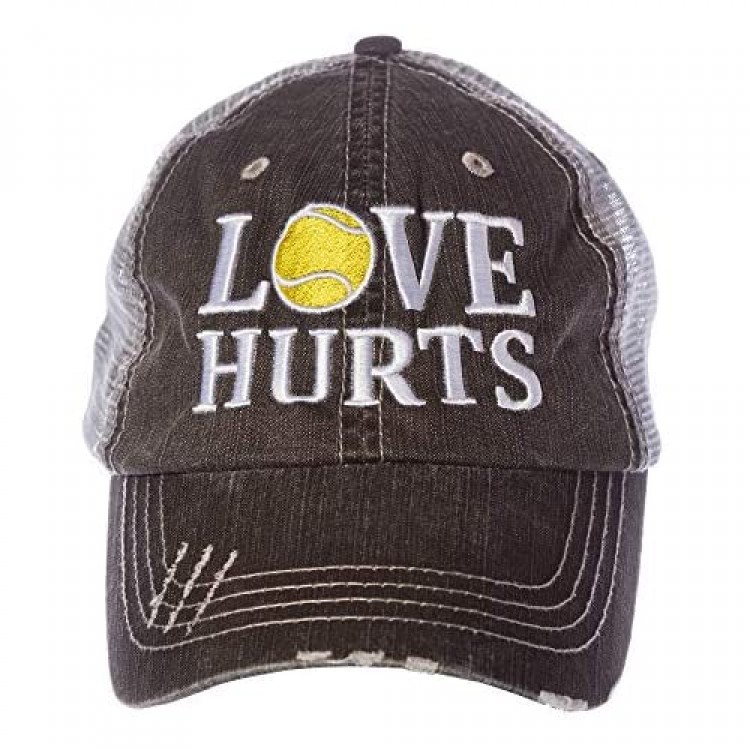 Tennis Addiction - Love Hurts - Trucker Distressed Hat Cap - Tennis Gift