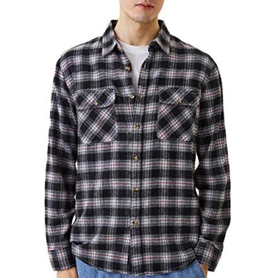 DINOGREY Men’s Plaid Flannel Shirts - Long Sleeve Button Down Casual Shirts Camp Hanging Out or Work