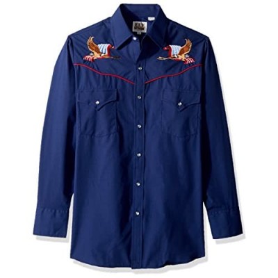 ELY CATTLEMAN Men's Long Sleeve Solid with Eagle Embroidery and Piping