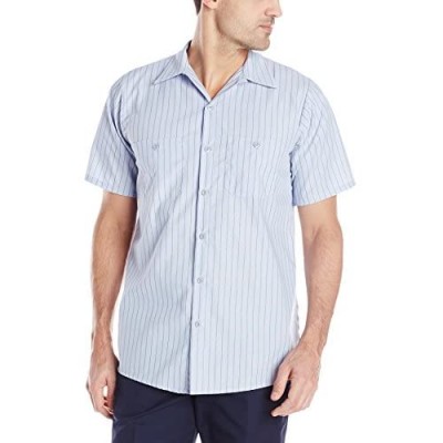 Red Kap Men's Industrial Stripe Work Shirt Light Blue/Navy Stripe Short Sleeve Large