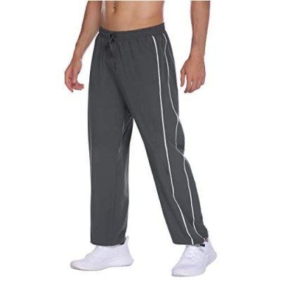 COOrun Men's Open Bottom Workout Pants Athletic Elastic Waist Jogging Running Pants with Zipper Pockets