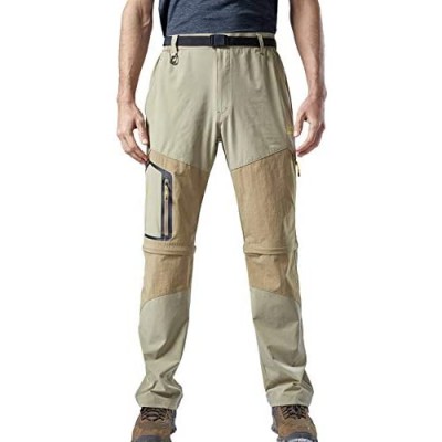 Mens Hiking Pants Convertible Zip Off Quick Dry Lightweight Outdoor Breathable Fishing Cargo Pants Kahki M